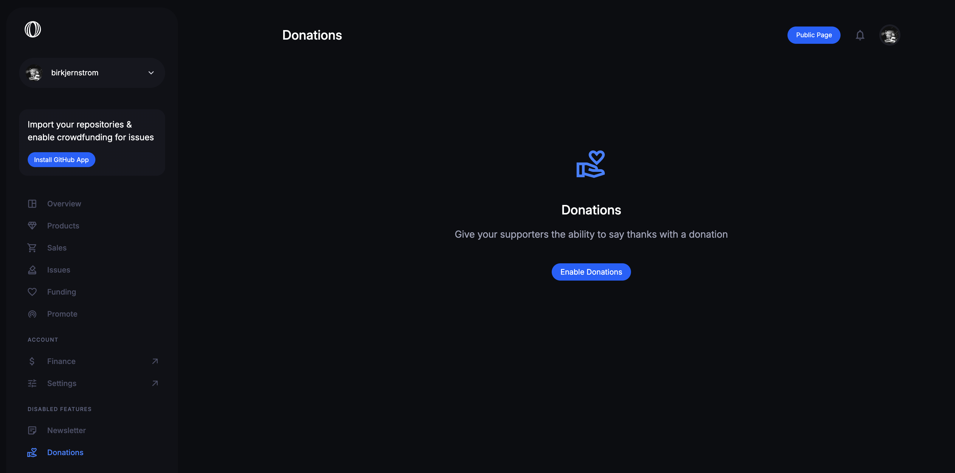 Dashboard - Enable Donations